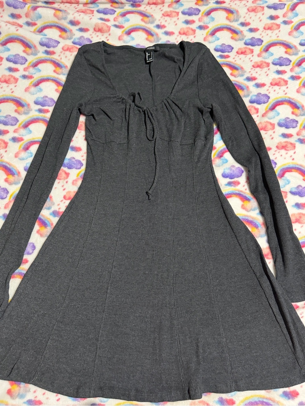 Forever 21 Charcoal Gray Ribbed Long-Sleeve Knit Dress